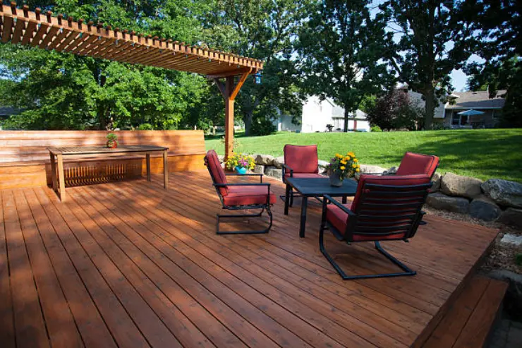 Pressure treated wood on an outside deck helps to prevent termite damage. 