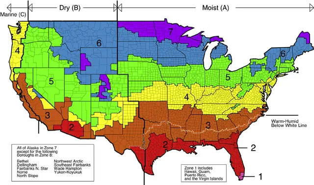 Map showing temperatures for approved air barrier materials.
